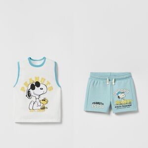 Peanuts White and Light Blue Kids Matching Set